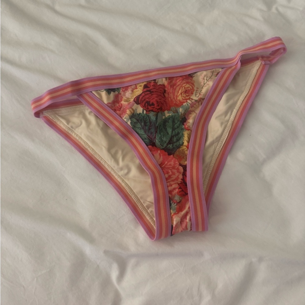 Zimmermann Floral Bikini Bottoms with Pink and Cream Trim